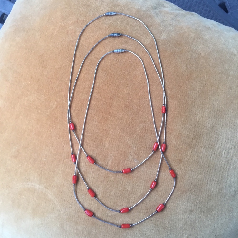 Sterling Liquid Silver Coral Necklaces Vintage Layering Seed Bead Set Boho - Picture 5 of 10